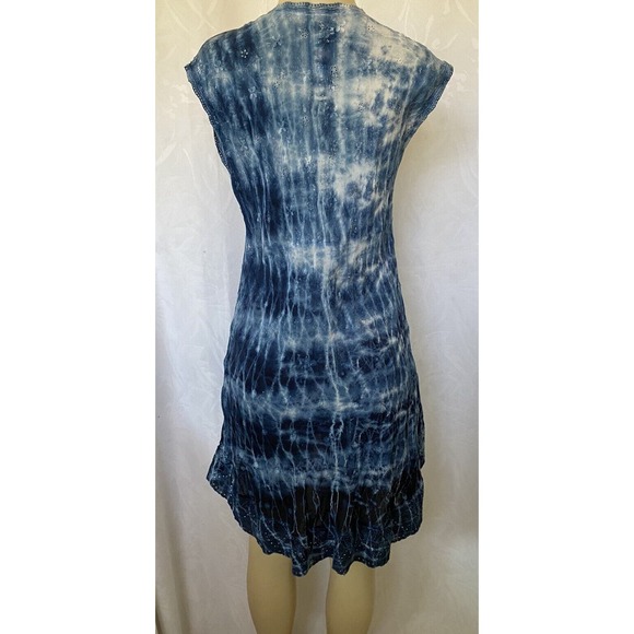 Johnny Was Tunic Dress Blue Tie Dye Eyelet Embroidery Sleeveless Button … - Picture 3 of 8